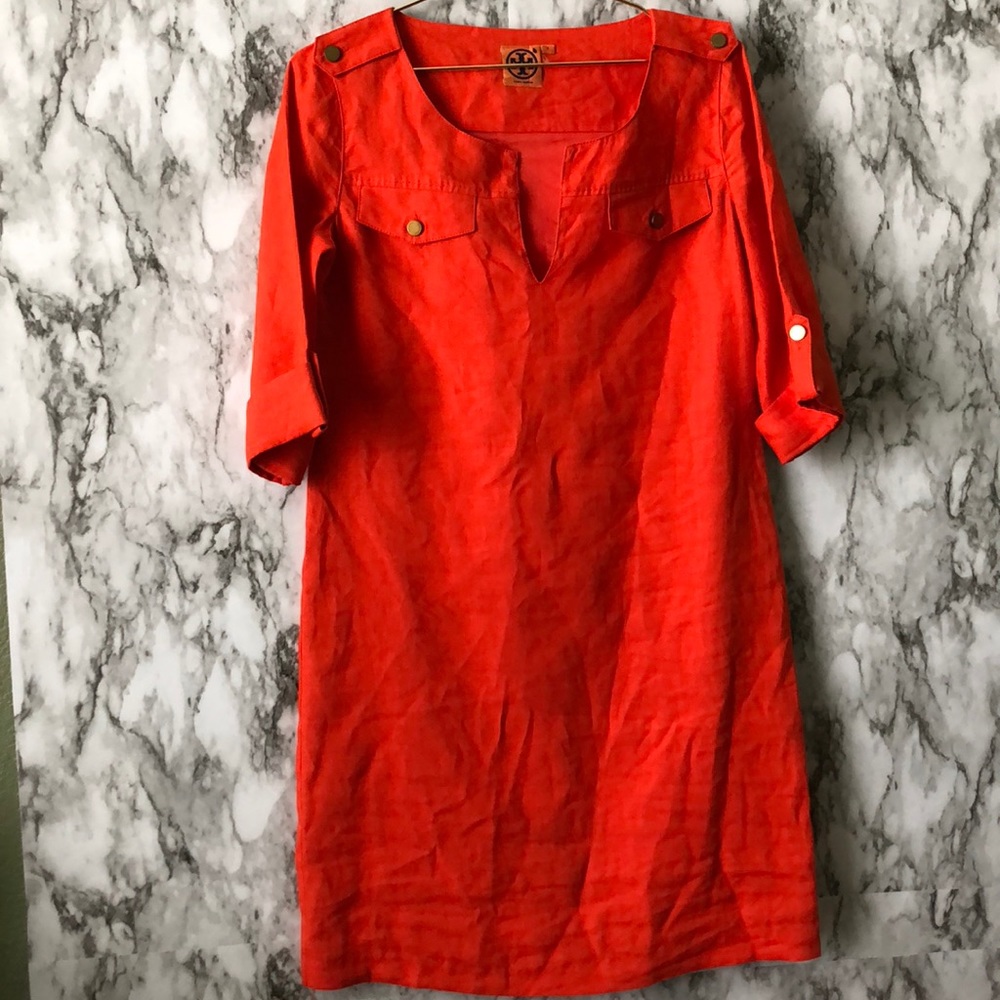 Red Orange Linen Dress